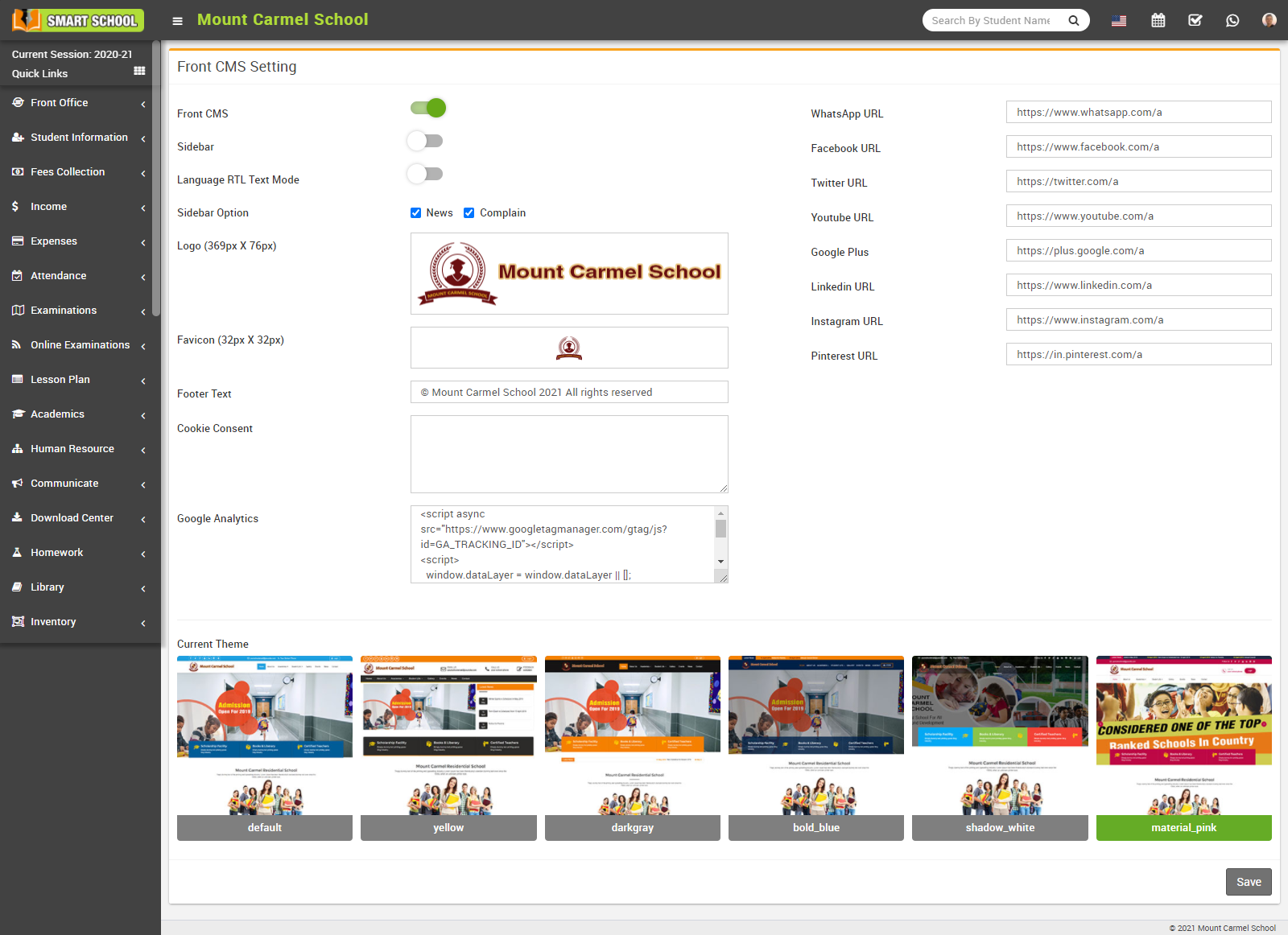 front cms setting image